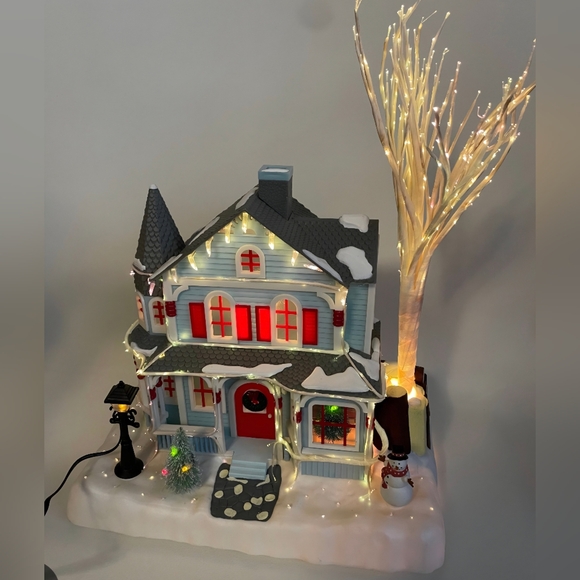 Avon Festive Holiday House with Snowman - Blue and Red